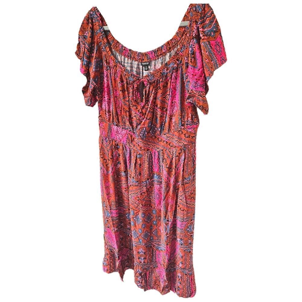 TORRID 2X tea length boho challis off shoulder peasent dress  NWT - Picture 4 of 14